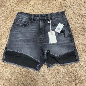 Good American black denim shorts
